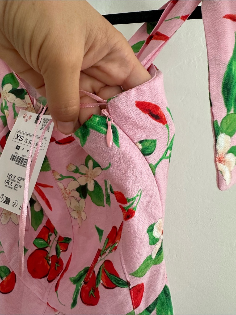 Zara Pink tomato chili pepper & Floral Tie-Shoulder Dress - Picture 4 of 5